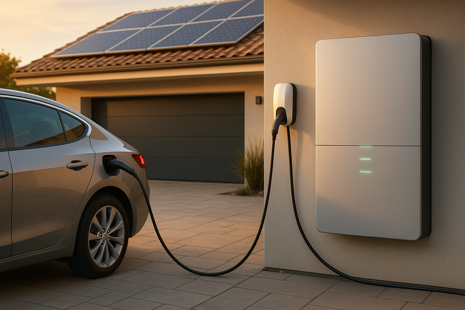 create a image banner that represent EV home batteries maybe a electric car and i want it realistic and make sure the cable is connected in the previous image cable is cutting