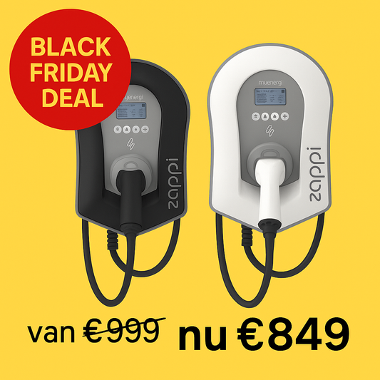 Zappi v2.1 zwart 22kw  6,5m incl. load balancing en opladen via zonnestroom